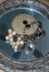 VINTAGE JEWELRY & REVLON NEW YORK COMPACT, RING BRACELET, EARRINGS 1960-1970’s