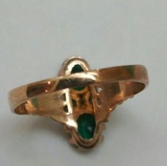 Antique Victorian 10K Gold Genuine 0.80ct Emeralds & Pearl Ring