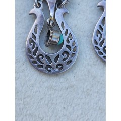 Vintage 925 Sterling Silver Turquoise Filigree Drop Dangle Earrings