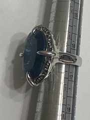 Large London Blue Topaz White Zircon 26ctw Sterling Silver Ring QVC Size 6