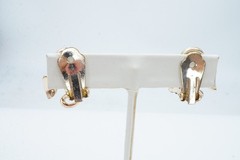 Vintage Clip On Earrings Gold Tone Pink Rhinestone Flower E3