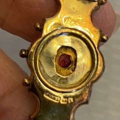 Victorian English 9CT Gold Ruby Diamond Brooch Birmingham 375 hallmarks 3.1g