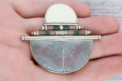 STUDIO DESIGNER ARTISAN AGATE SLAB STERLING SILVER BROOCH BEAUTIFUL RETRO 1990’S
