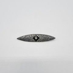 Vintage Art Deco Revival Brooch Black Enamel Gray Metal Marquise Shape