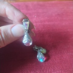 Aurora Borealis Teardrop Clip On Earrings Marked Pat Pend 1950’s