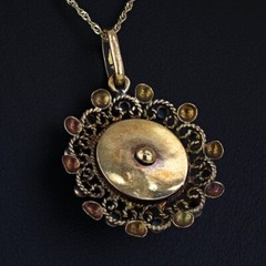 Antique Victorian 19k Yellow Gold Onyx + Ruby + Turquoise Pendant (c. 1870)