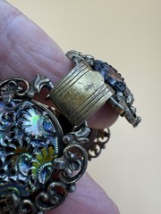 Vtg Judy Lee Peacock Carnival Art Glass Panel Bracelet Renaissance Revival