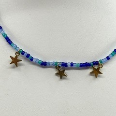 Blue Beaded Celestial Star Charm Necklace Boho Festival Layering Statement Gift
