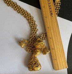 Stamped Links Filigree Charm fob pendant Necklace Extremely Rare antiqued gold