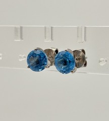 Vintage QCD Round Cut Sky Blue Topaz Earrings Modernist Sterling Silver 925 7mm