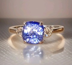 Vintage 14k White Gold Engagement Ring 2.70ct.Natural Blue Sapphire Cushion GIA