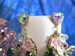 Stunning Crystal Gems Multi-Color Golden Wing Butterfly Statement Earrings NEW