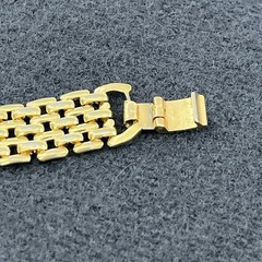 Vintage Gold Tone Watch Link Style Bracelet Center Blue Cabochon Rhinestones