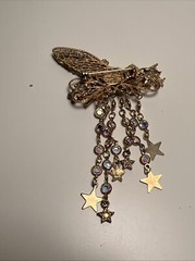 Vintage Kirks Folly Brooch Pin Jewelry Gold Star Dangle Crystal Fairy Angel Bag
