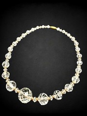 Vintage Cut Rock Crystal Gold Filled Necklace Faceted 6.5mm Beads 17″