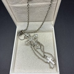 CUSTOM One-of-a-Kind Chain Necklace with a Festoon Style Cross, Silver Tone