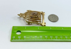 Gold Tone Bird Cage With 2 Colorful Birds Brooch