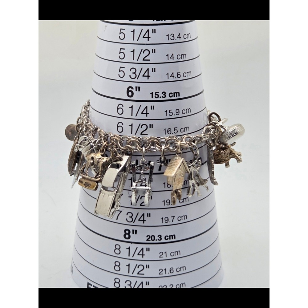 Heavy Vintage Jem Ster Sterling Charm Bracelet – 14 Sterling Charms 8″