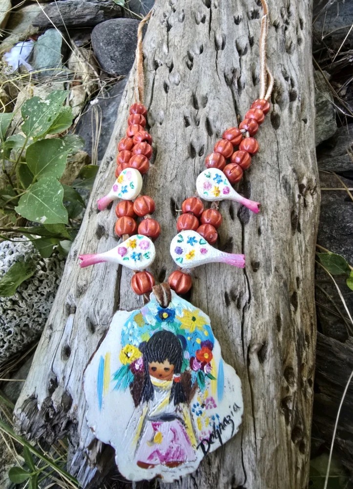 Vintage Ted DeGrazia South Western Folk Art Squash Blossom Style Necklace