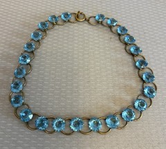 Art Deco Vintage Aqua Blue Lucite Choker Brass Prong Set Anna Wintour Collet 16″