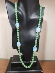 Vintage Opaline and Sage Green Glass Bead Necklace 29″