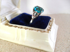 Vintage Sarah Coventry Ring Sterling Silver Teal Turquoise Blue Stone Adjustable