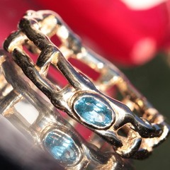 14k yellow gold ring 0.24c blue topaz solitaire sz 9.5 band handmade 5.80g N2640