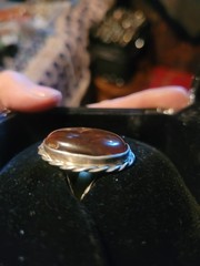Vintage Handmade Size 11.5 Mens Sterling Ring With Large Fire Agate Cabochon