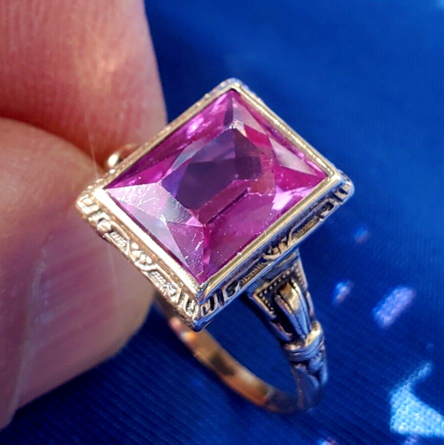 Original Amethyst European Deco Engagement Ring Vintage Solitaire SOLID 10K GOLD