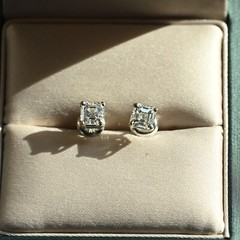 1.52 CTW Diamond Earrings Asscher VS1 E-F Excellent Cut 14k White Screw Stud