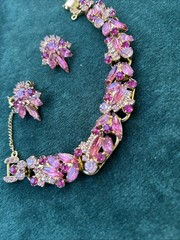 Vntg. Juliana D & E Pink Rhinestone Bracelet & Earring Set Verified D&E 5-Link