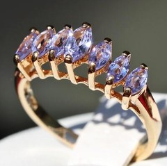 10k yellow gold ring 1.00ct tanzanite pyramid size 7 vintage handmade 2.3g N2872