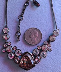 Givenchy Gold Silk Frontal Necklace Rhinestones Amber Pale Pink & White Stones