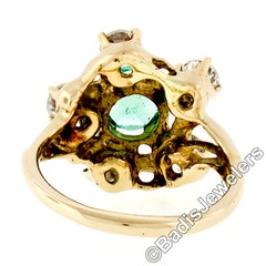 Vintage 14k Yellow Gold Round GIA RARE UNTREATED Emerald Solitaire Diamond Ring