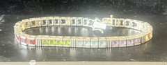 Vintage Sterling 925 Channel Set Square Cut Multi Colored Gemstone Bracelet