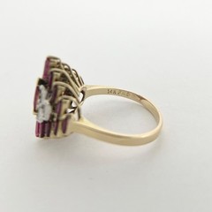 Vintage Tourmaline Diamond Pyramid Cocktail Ring 14K Yellow Gold, 4.21 Grams