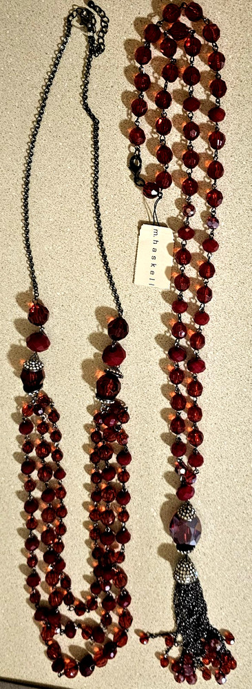 Vintage Miriam Haskell Red Bead Tassel w/ Tag & 3-Strand Necklace