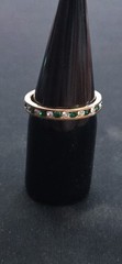 Vintage Gold Tone Channel Set Eternity Ring Green Clear Rhinestone Band Size 7