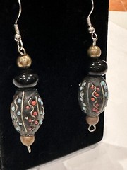 VINTAGE KASHMIRI DANGLE & GREEN LUCITE EGG OVAL FRENCH WIRE EARRINGS LOT 2 PAIR