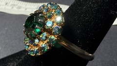 Vintage Emerald Aurora Borealis Rhinestone Adjustable Band Ring Costume Jewelry