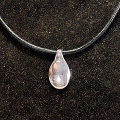 RALPH LAUREN necklace silvertone metal teardrop pendant black cord toggle clasp