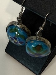 Old Rostov Finift (?) Silver & Hand Painted Domed Porcelain Dangle Earrings