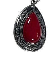 Antique Silver Tone Teardrop Red Stone Howlite Pendant Necklace Charm Jewelry