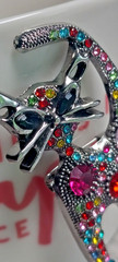 Silver Tone Multi Colored Rhinestone Cat Brooch