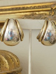 VINTAGE DESIGNER E&L STERLING SILVER & GOLD VERMEIL ELECTROFORM CLIP-ON EARRINGS