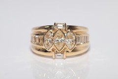 Vintage Circa 1990s 18k Gold Marquise Cut And Baguette Cut Diamond Ring