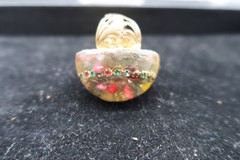 Vtg Domed Confetti Gold Tone Acrylic Resin Artist Made Adjustible Ring Fireworks