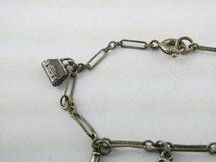 Vintage Unmarked Sterling Silver Paperclip Chain Bracelet with 5 Charms 6.75 In
