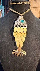 Vintage Tancer II Articulated Koi Fish Statement Necklace in Gold and Silver To