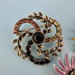 Vintage to Modern Brooch Pin Lot Flower Leaf Round Rhinestone Enamel 2 Signed